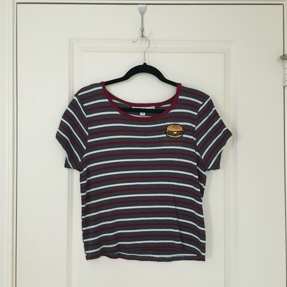 Striped T-Shirt with Burger Patch